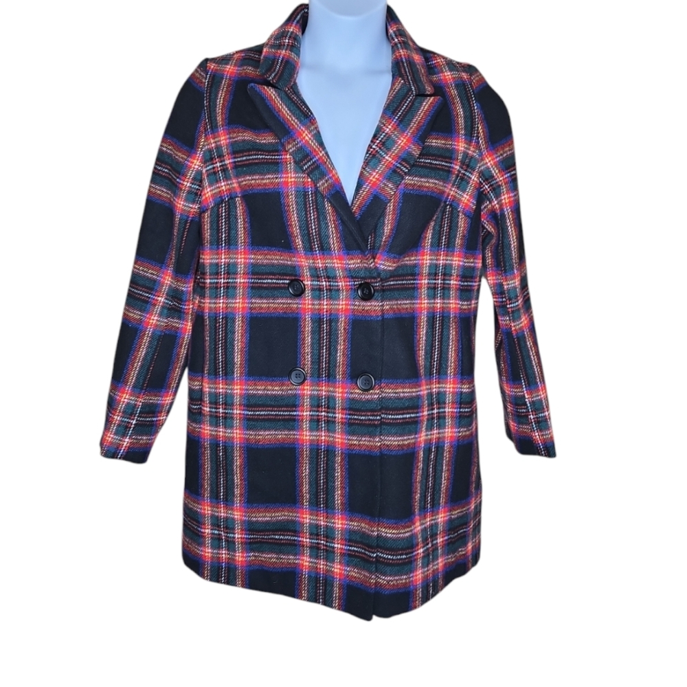 DOLLS KILL Current Mood mutual disrespect tartan plaid wool peacoat S